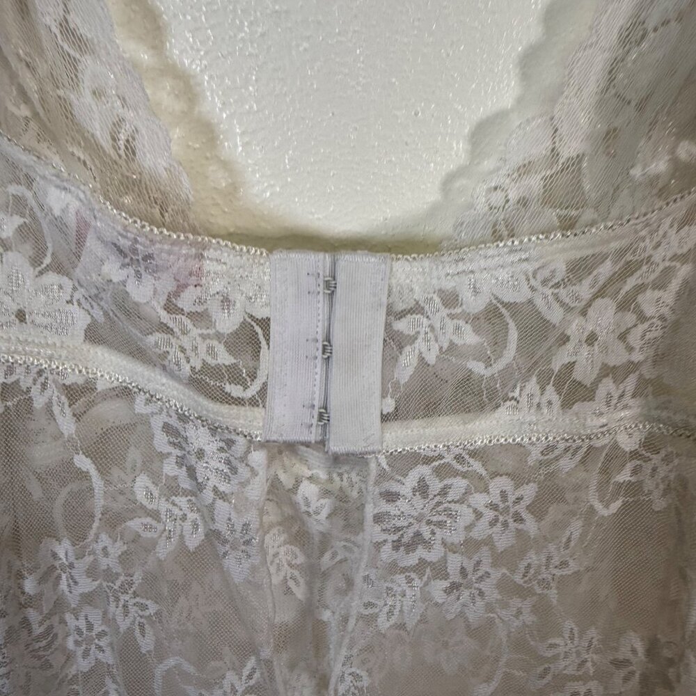Womens White Lace Bust Sheer Long NightGown With Slit Bridal Romantic Lingerie - Picture 5 of 15